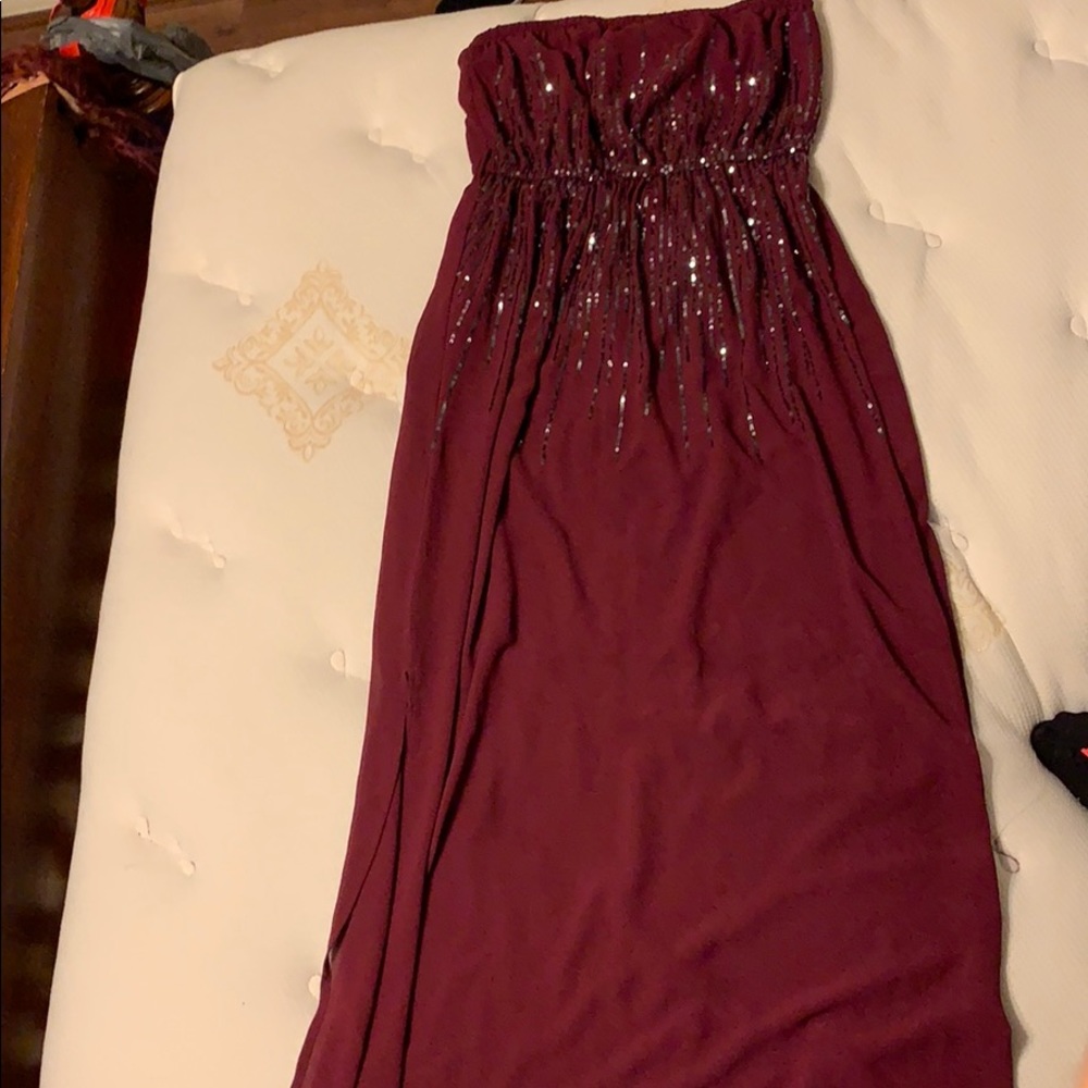 Maroon sequin strapless dress